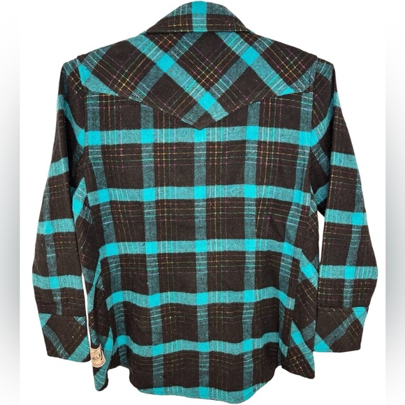 NWT HELLZ TEAL BLACK PLAID COLLARED BUTTON UP LONG SLEEVE 100% COTTON, SMALL - Picture 2 of 15
